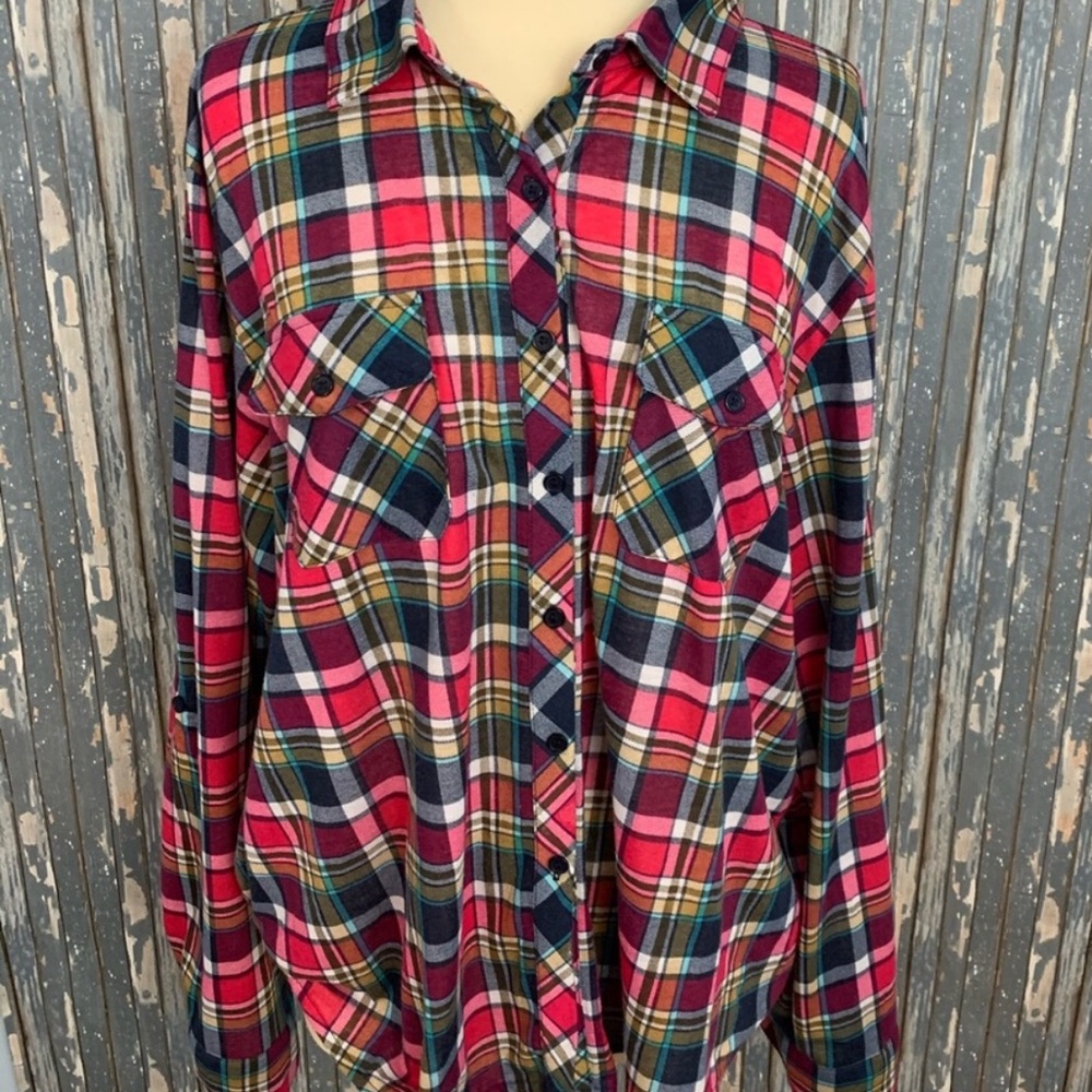 JUST BE Plus Size 3X Long Sleeve Plaid Button Down